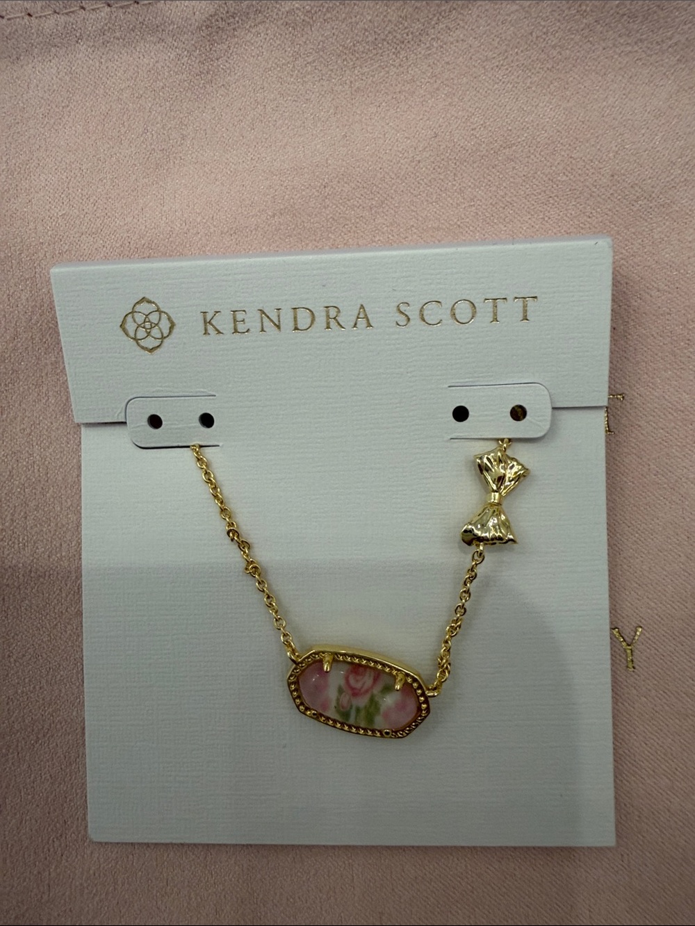 Kendra Scott x Love Shack Fancy Pink Rosette & Bow Gold Necklace